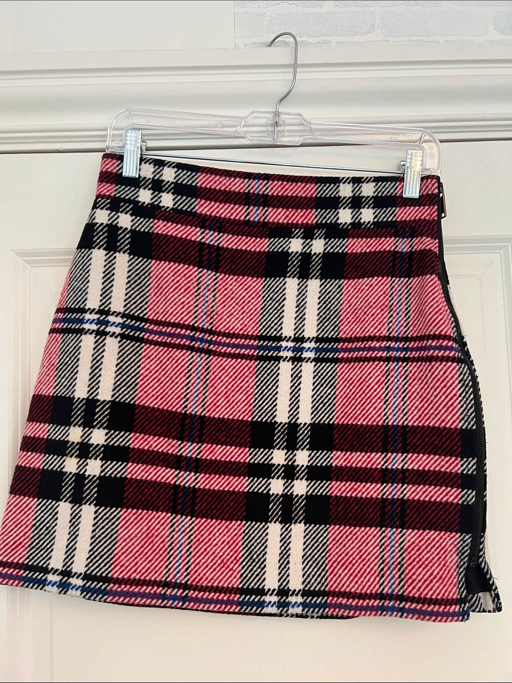 Topshop Pink Black Cream Plaid Mini Skirt